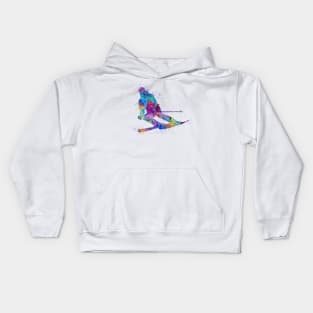 Boy Skiing Watercolor Gift Kids Hoodie